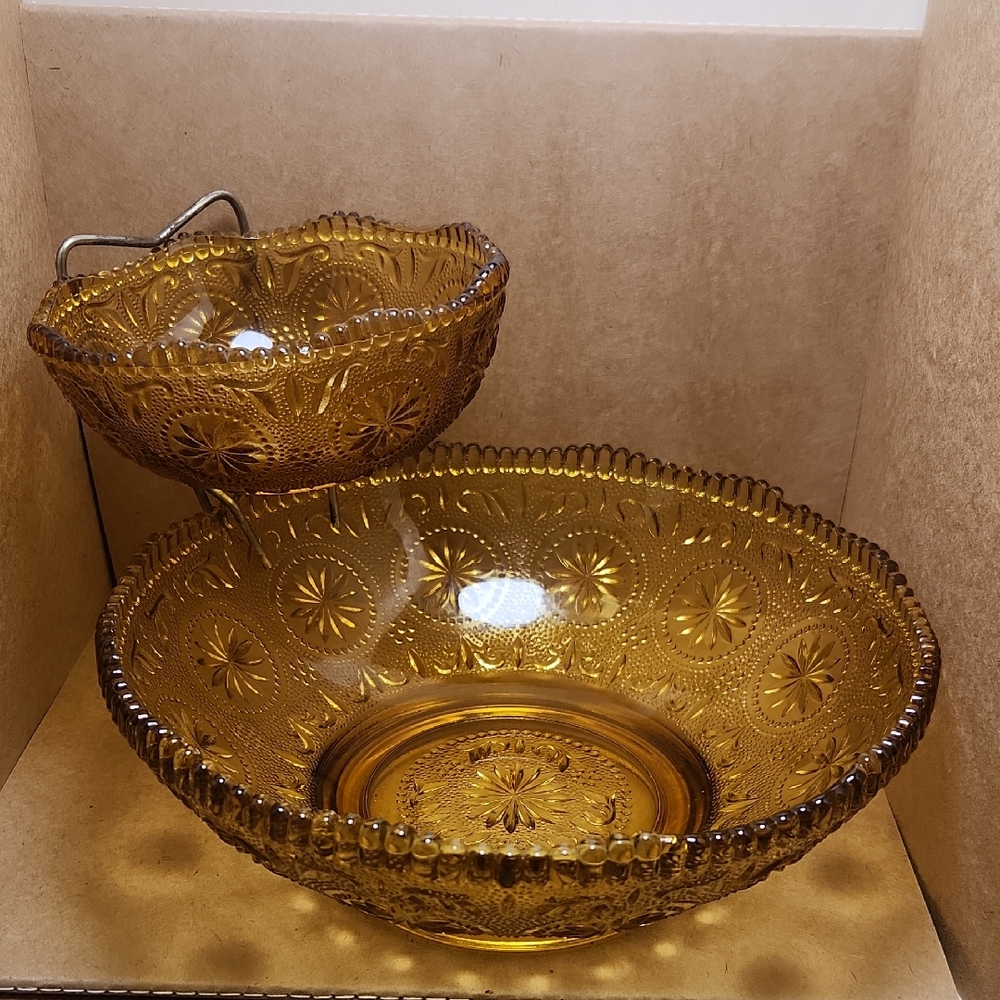 ***SALE 2 for $22*** Amber Glass Serving Bowl Set